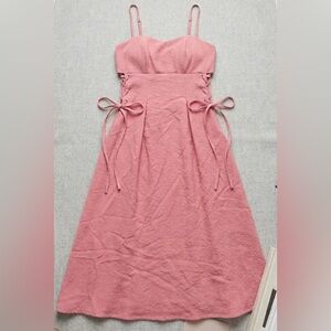 Pink Midi Dress with Lace-Up Sides